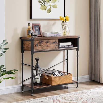 VECELO Industrial Rustic Entryway/Console Sofa Table