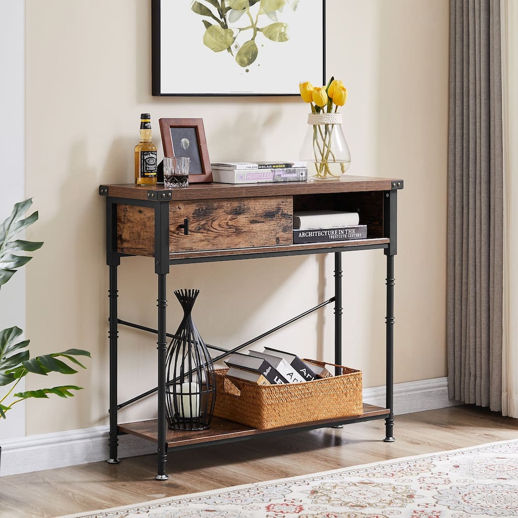 VECELO Industrial Rustic Entryway/Console Sofa Table