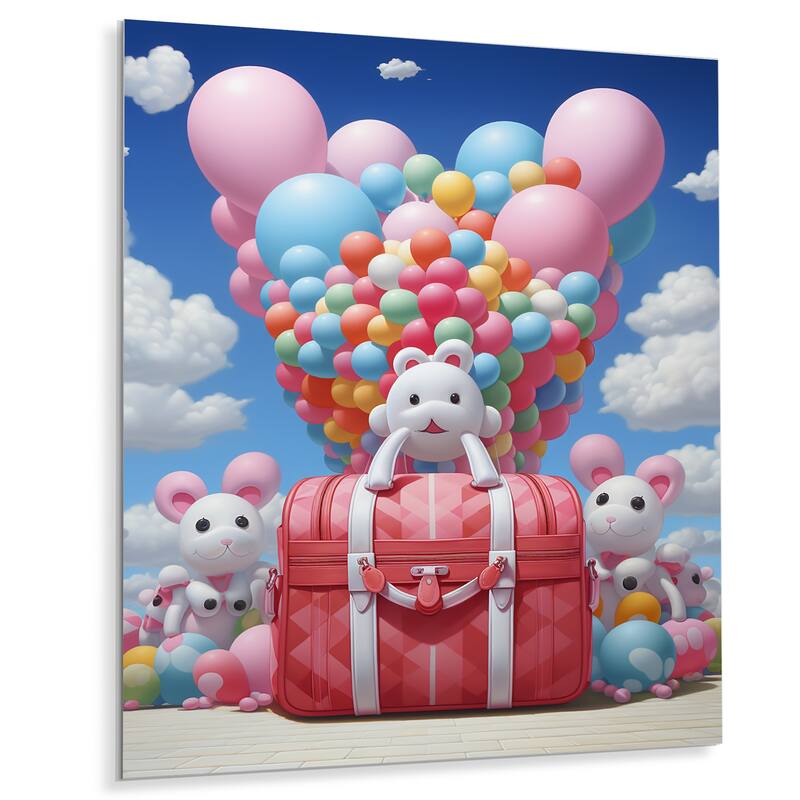 Designart "Playful Balloons Fashion Handbag" Fashion Bag Metal Wall Art - Pink Metal Wall Décor Glam Metal Art Work