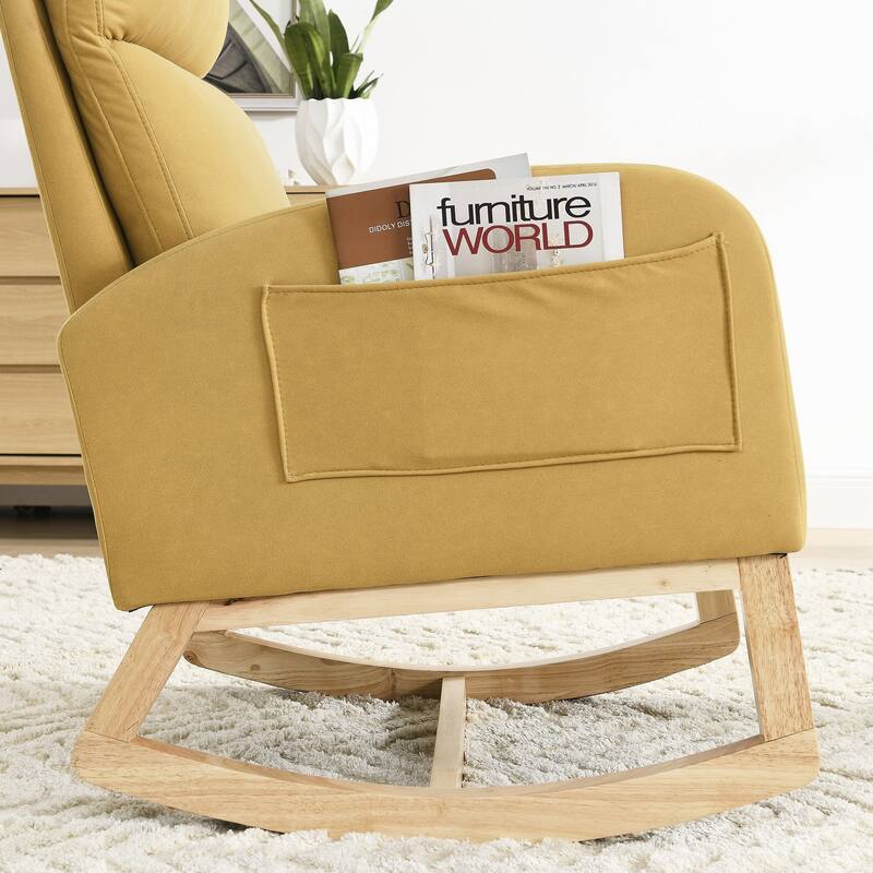27.6"W Modern Accent High Backrest Living Room Lounge Arm Rocking Chair, Two Side Pocket