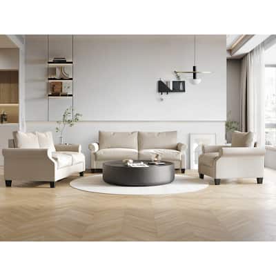 CraftPorch Classic Linen Upholstered 3-Piece Living Room Set