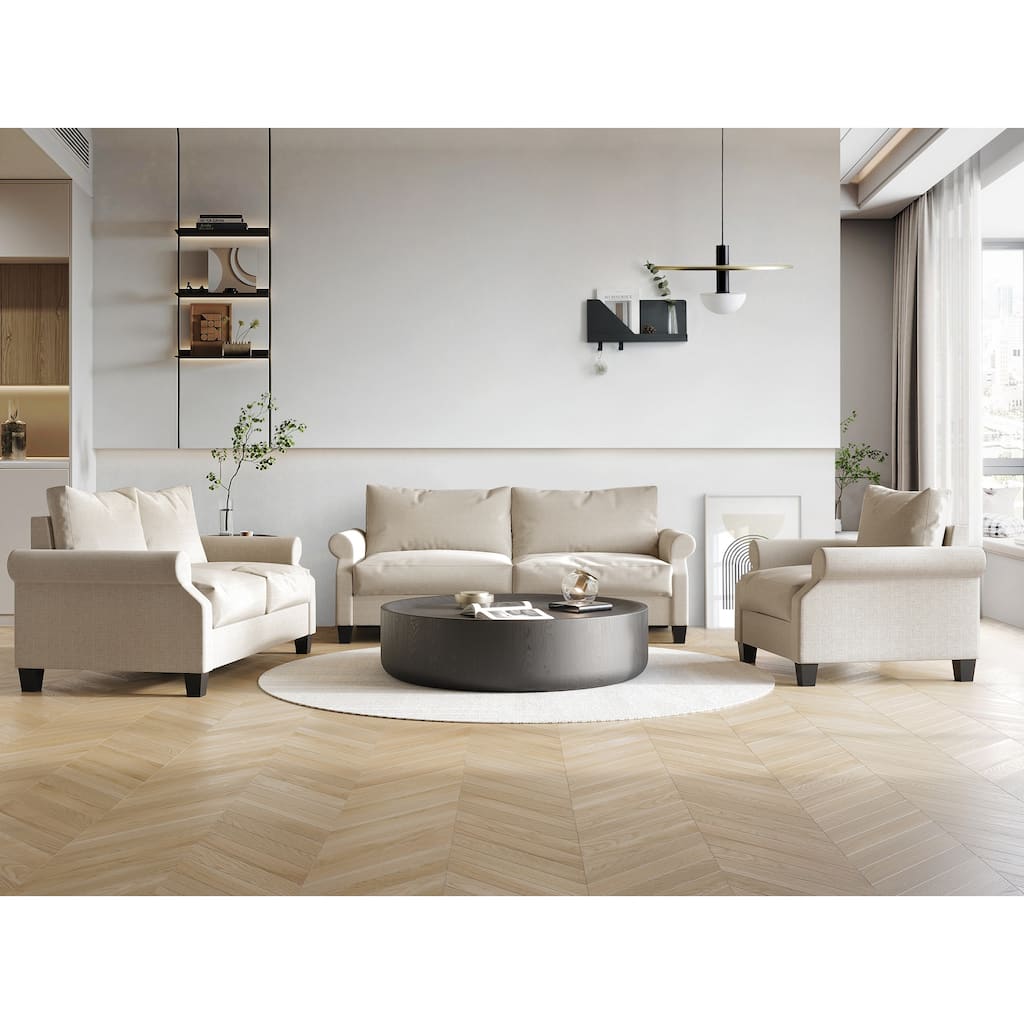 CraftPorch Classic Linen Upholstered 3-Piece Living Room Set