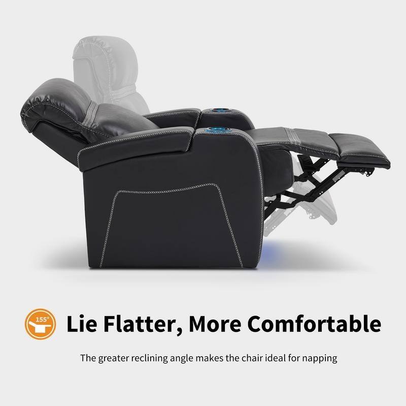 MCombo Power Recliner Chair, Home Theater Seating with Adjustable Headrest, USB Port and LED Light, Faux Leather HTS400