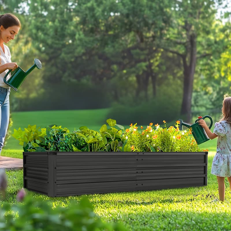 Rectangular Galvanized Raised Garden Bed Planter Box, Dark Gray