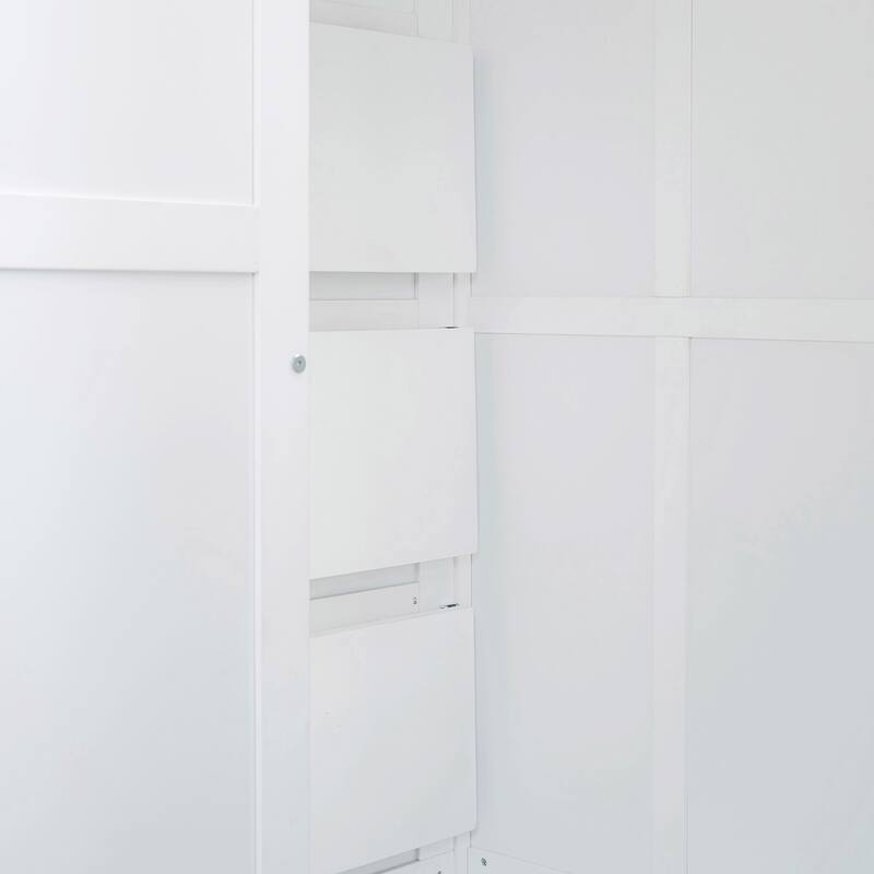 White Full Size Bunk Bed with Wardrobe, Desk, and Shelves for Kids