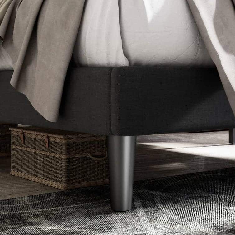 Modern Linen Upholstered Platform Bed with Tufted Button Headboard and Wood Slat Support