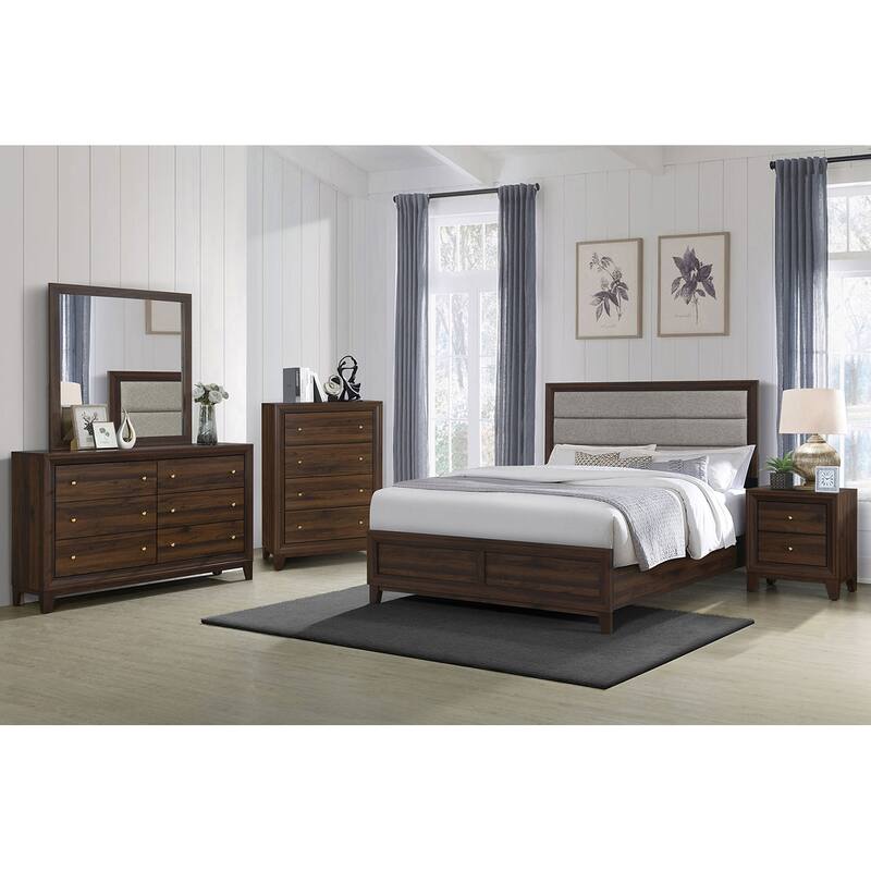 Anza Walnut Upholstered Queen Bed