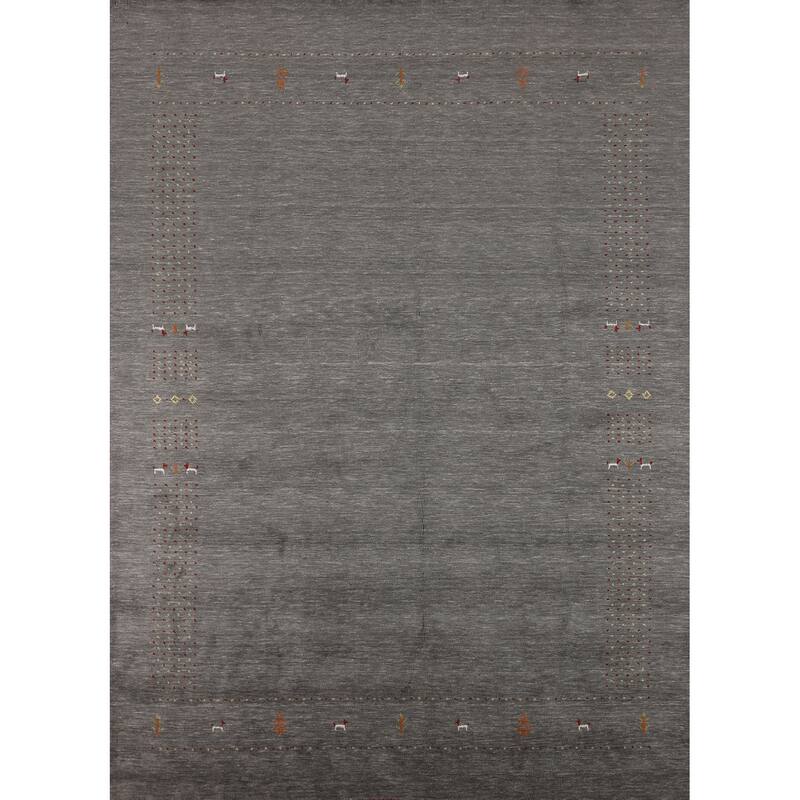 Tribal Gray Gabbeh Oriental Area Rug Hand-Knotted Wool Carpet - 8'1"x 9'10"
