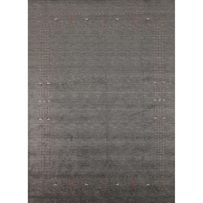 Tribal Gray Gabbeh Oriental Area Rug Hand-Knotted Wool Carpet - 8'1"x 9'10"