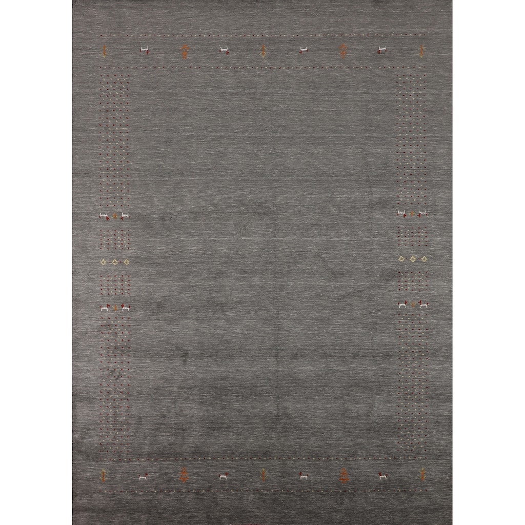 Tribal Gray Gabbeh Oriental Area Rug Hand-Knotted Wool Carpet - 8'1"x 9'10"