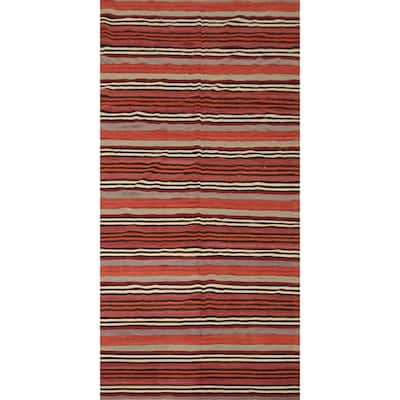 Hand Woven Oriental 100% Wool Carpet Southwestern Geometric Multi-Colored Kilim Area Rug - 11' 1'' X 4' 9''