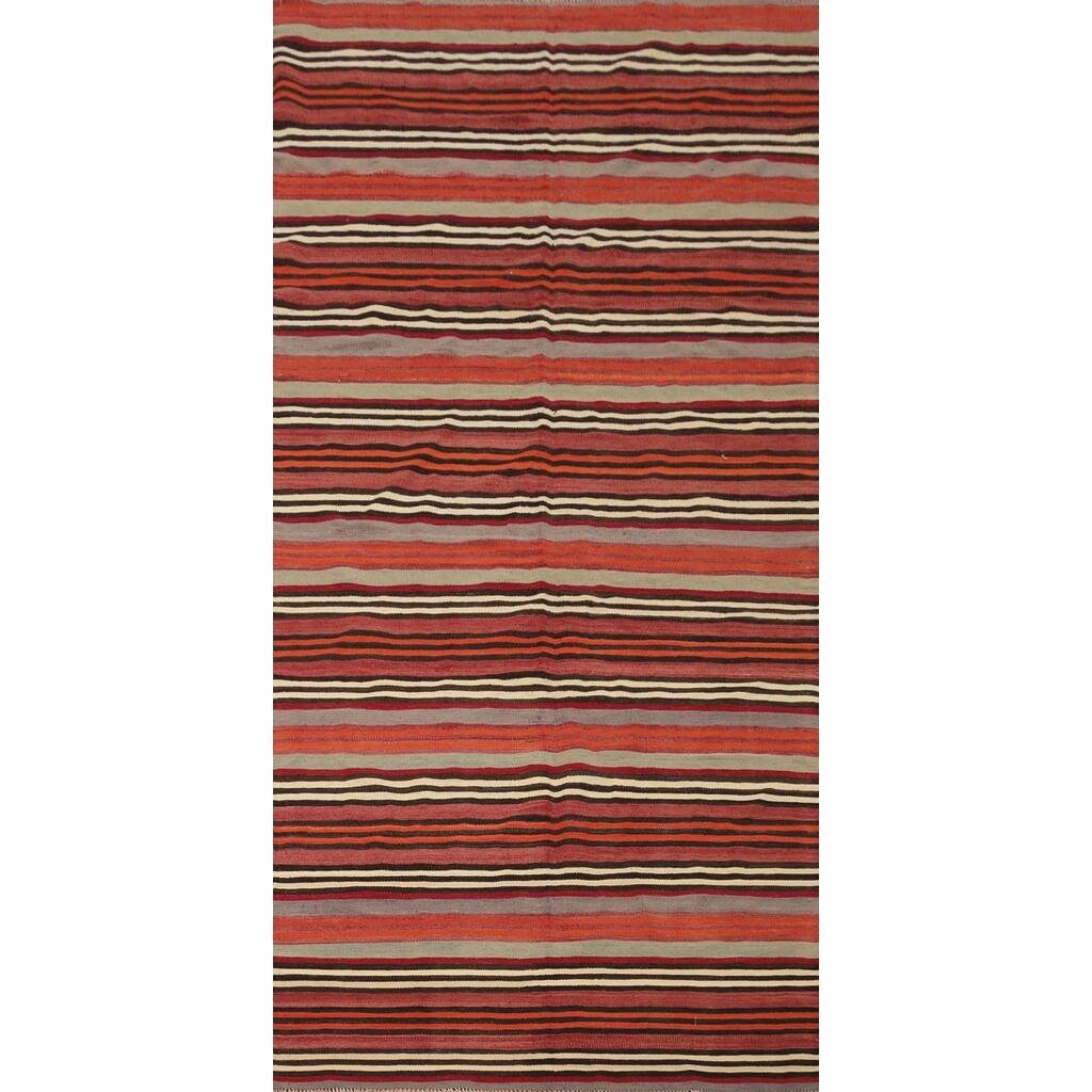 Hand Woven Oriental 100% Wool Carpet Southwestern Geometric Multi-Colored Kilim Area Rug - 11' 1'' X 4' 9''