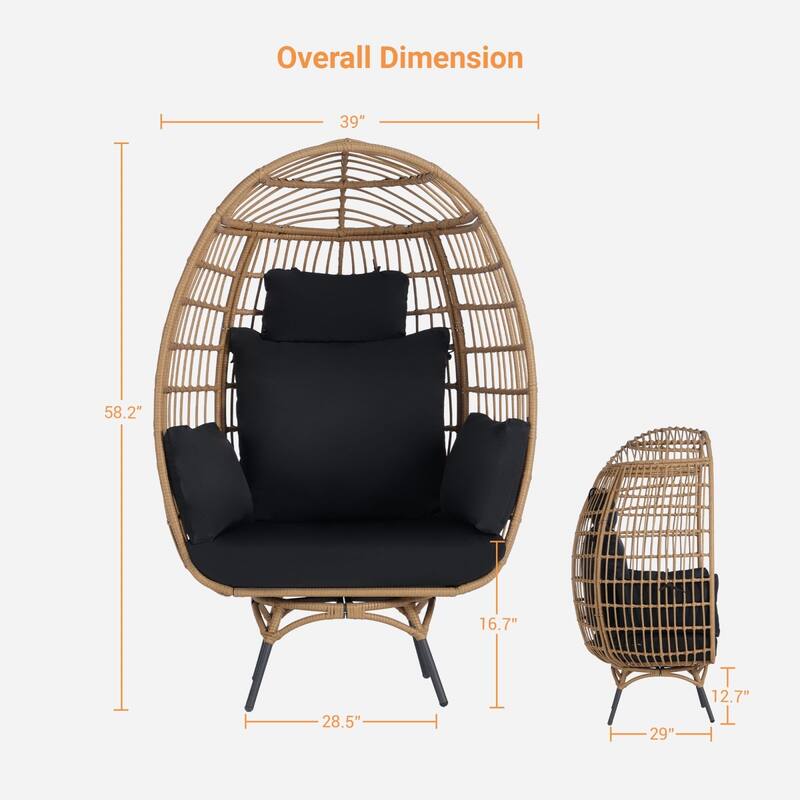 SANSTAR Set of 2 Patio Oversized Swivel Brown Wicker Egg Chairs with Cushions