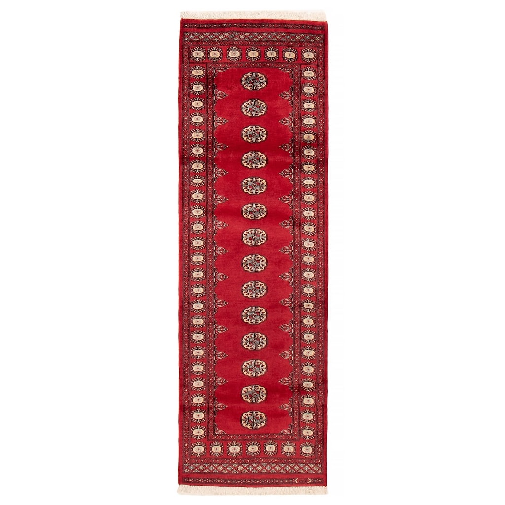ECARPETGALLERY Hand-knotted Peshawar Bokhara Red Wool Rug - 2'7 x 8'1