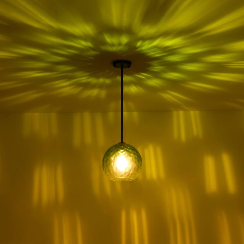 1-Light Modern Gold/Black Metal Hanging Pendant with Green Hammer Textured Glass Shade for Kitchen Island, Living room