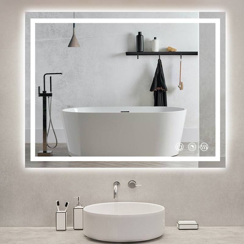 LED Bathroom mirror with Light,Dimmable 3 Colors Temperature Anti-fog Wall Mounted LED Bathroom Mirror(Frontlit & Backlit) - 36x28inch