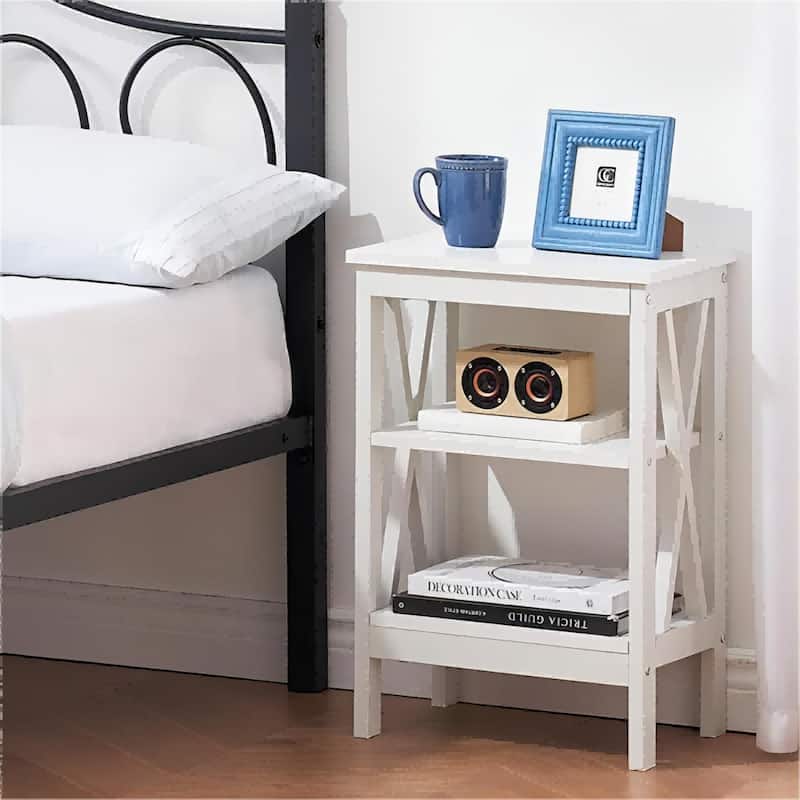 VECELO Modern Side Tables with 3-tier Storage Shelves X-Shaped Nightstand Set of 2 for Living Room and Bedroom