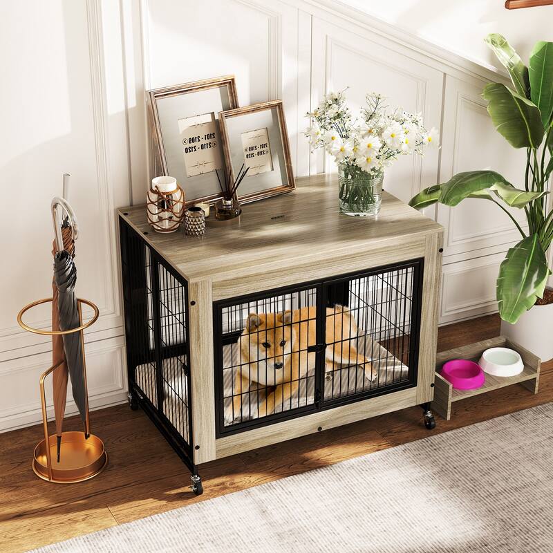 Gymax Dog Crate Furniture Industrial Dog Kennel w/ Flip-up Top