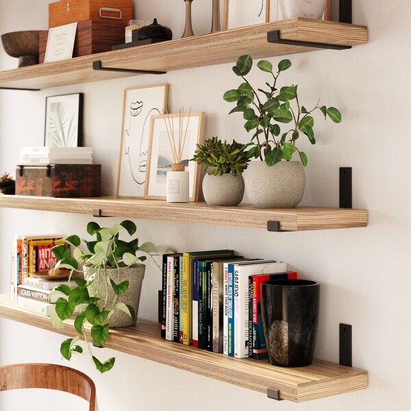 Wallniture Forte 72 in Floating Shelves 3 Pcs Burnt Wood
