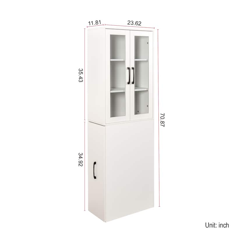 Glass Display Cabinet 3-Tier Bookcase for Collectibles, Wood Storage Cabinet with Door & 4-Tier Pull-Out Shelves for Living Room