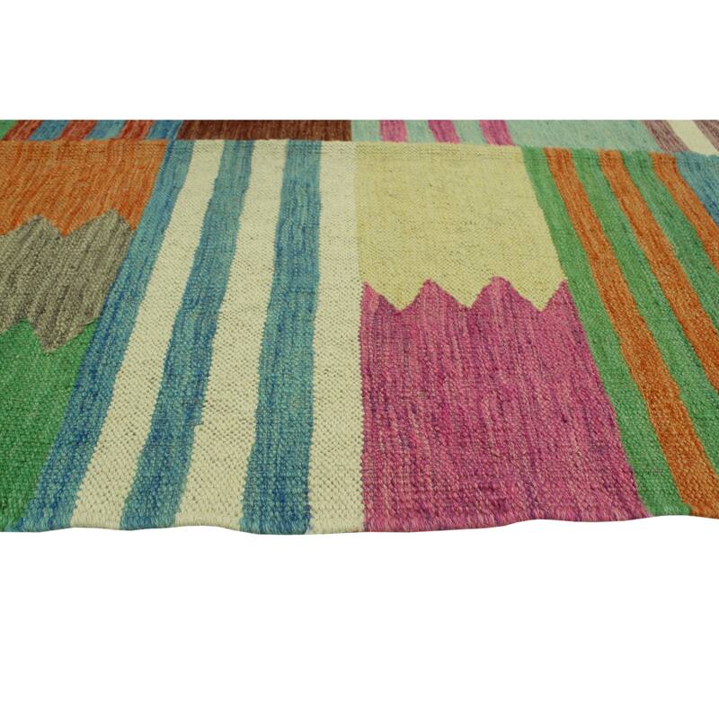 Hand-Woven Winchester Kilim Enise Rust/Blue Rug - 6'9" x 9'7"