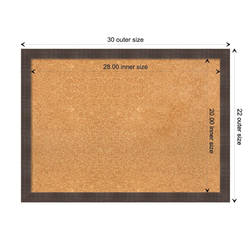 Whiskey Brown Rustic Wood Framed Natural Corkboard Bulletin Board - Board Size 28x20