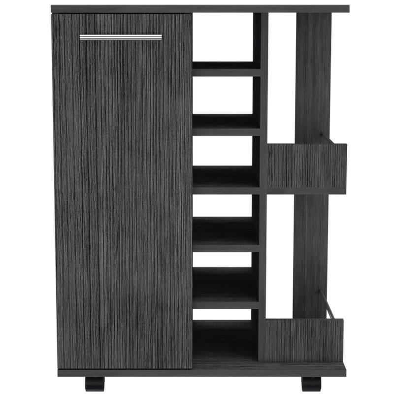 TUHOME Bar Cart, Two External Shelves, Four Casters, Six Built-in Wine Rack and Single Door Cabinet - 23" W x14"D x 32"H