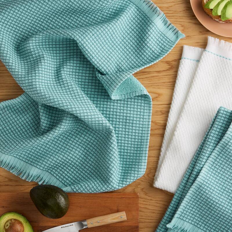 KITCHENAID Gourmet Series Gridlines Kitchen Towels 3-Pack Set, 100% Cotton Absorbent - 18"x28"