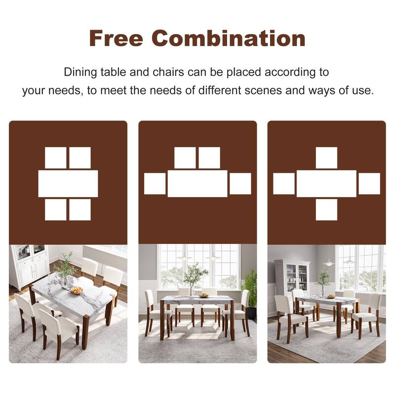 5-Piece Faux Marble Dining Set for 4, 46" Rectangle Table with 4 Upholstered Chairs, Space-Saving Modern Kitchen Table Set