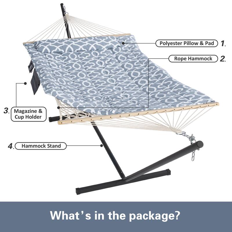 Hammock Double Hammock with Stand, Two Person Cotton Rope Hammock