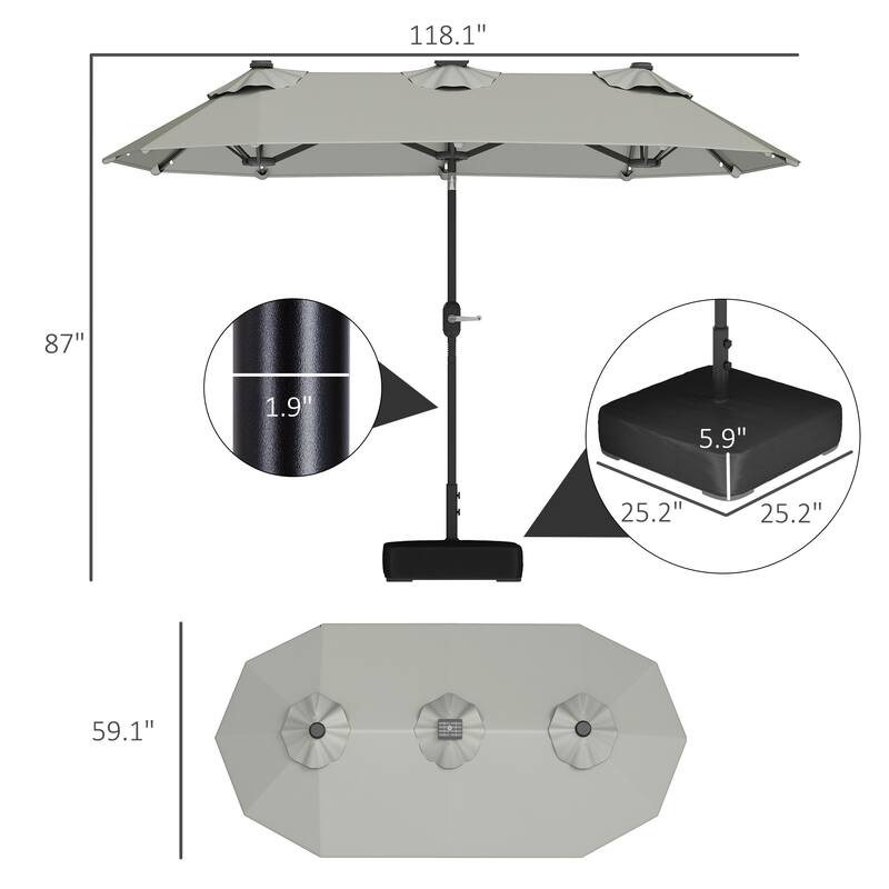 Outdoor Double-Sided Patio Umbrella with 40-Degree Tiltable Canopy 35 Solar LED Lights Steel Frame and Weighted Base