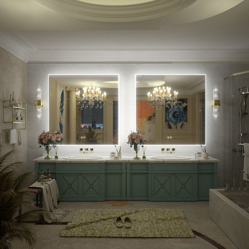 Frameless Anti-Fog 3 Colors Dimmable LED Backlit Wall Bathroom Vanity Mirror
