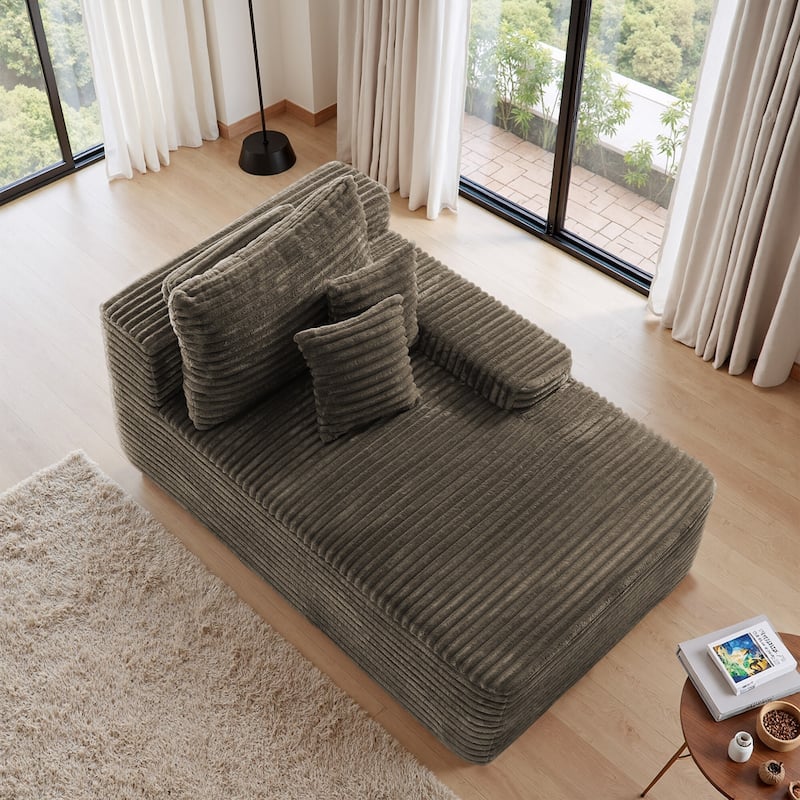 Oversized Upholstered Modular Sectional Chaise Lounge with Pillows - Light Brown-right facing - Right Facing