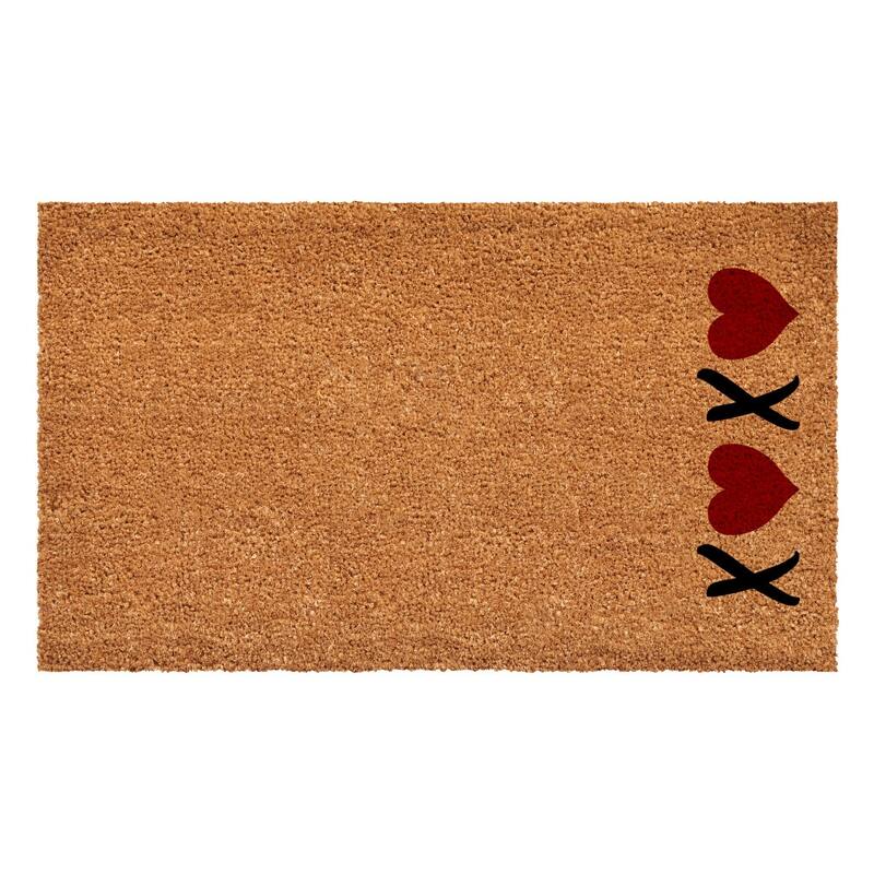 HomeRoots 24" X 48" Brown Red And Black XOXO Outdoor Coir Door Mat - 24.00' X '48.00