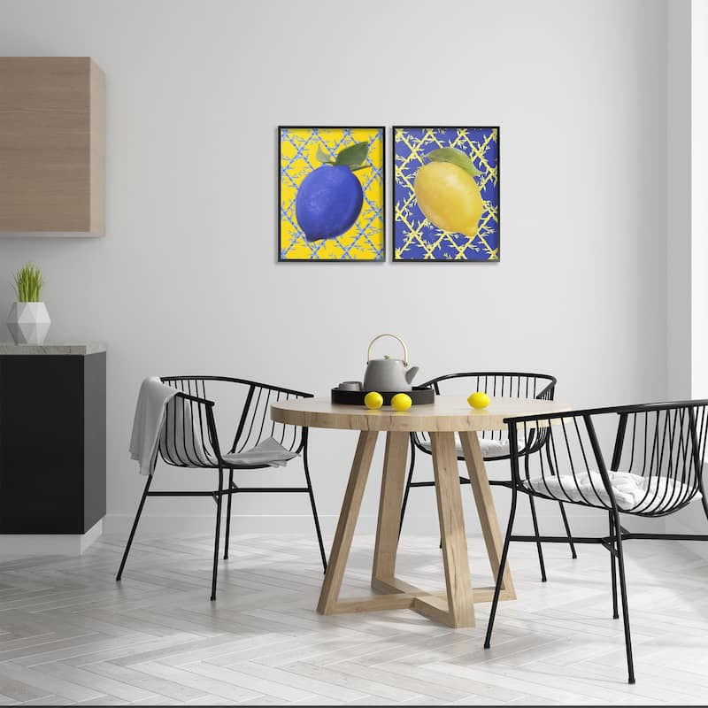 Stupell Bold Blue & Yellow Lemons Framed Giclee Art Design By Matthew Piotrowicz (Set of 2)