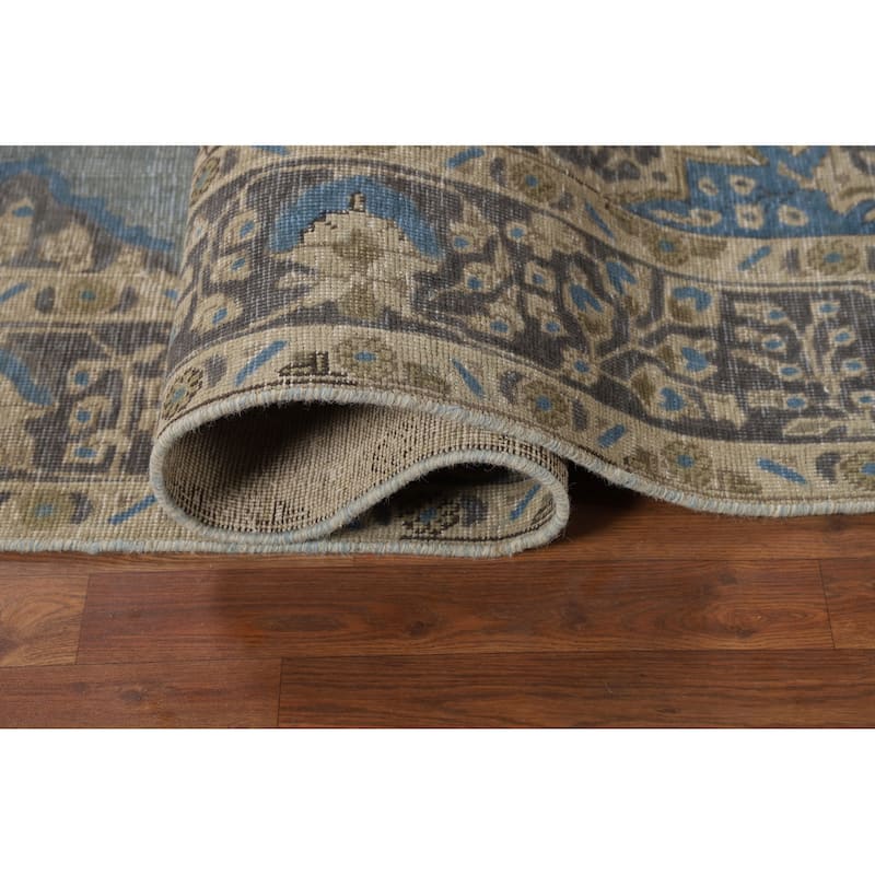 Hand Knotted Oriental 100% Wool Carpet Traditional Floral Navy Blue & Blues Tabriz Area Rug - 9' 5'' X 6' 5''