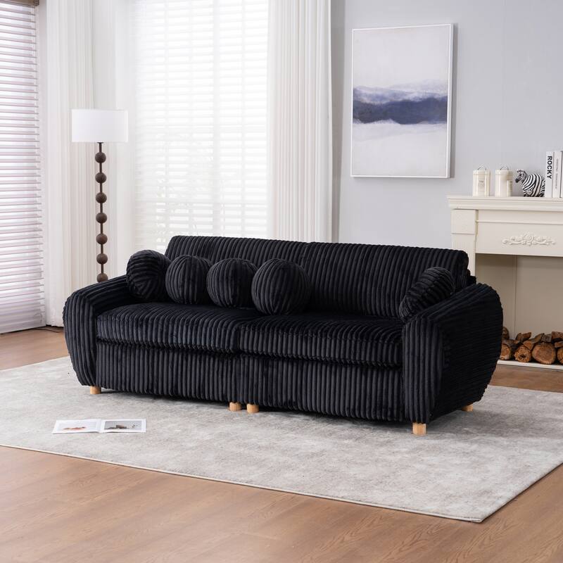 Modern Corduroy 2-Seater Sofa, Corner sofa with Solid Wood Frame, for Living Room and Apartment, Black