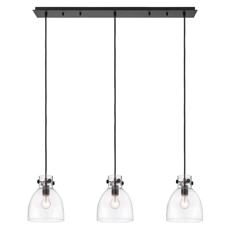 Innovations Lighting Newton Bell - 3 Light 8" Cord Hung Linear Pendant - Clear/Matte Black