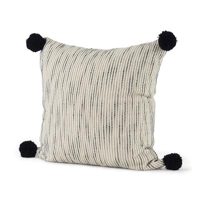 Beige and Midnight Pom Pom Accent Pillow Cover