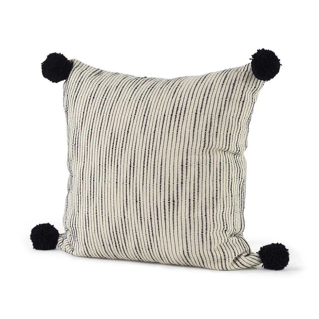 Beige and Midnight Pom Pom Accent Pillow Cover