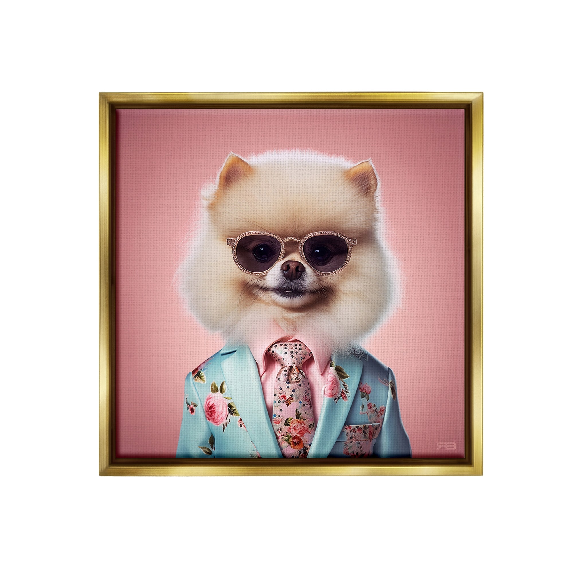 Stupell Dog in Chic Suit Framed Floater Canvas Wall Art Design By RB