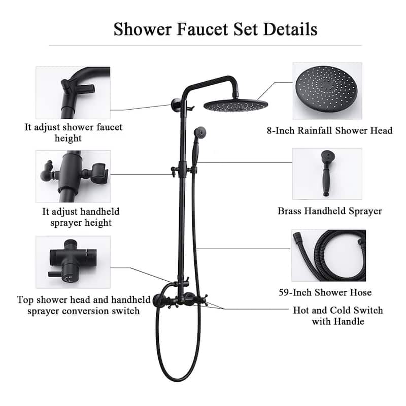 CLihome 8 Inch Matte Black Rain Shower System