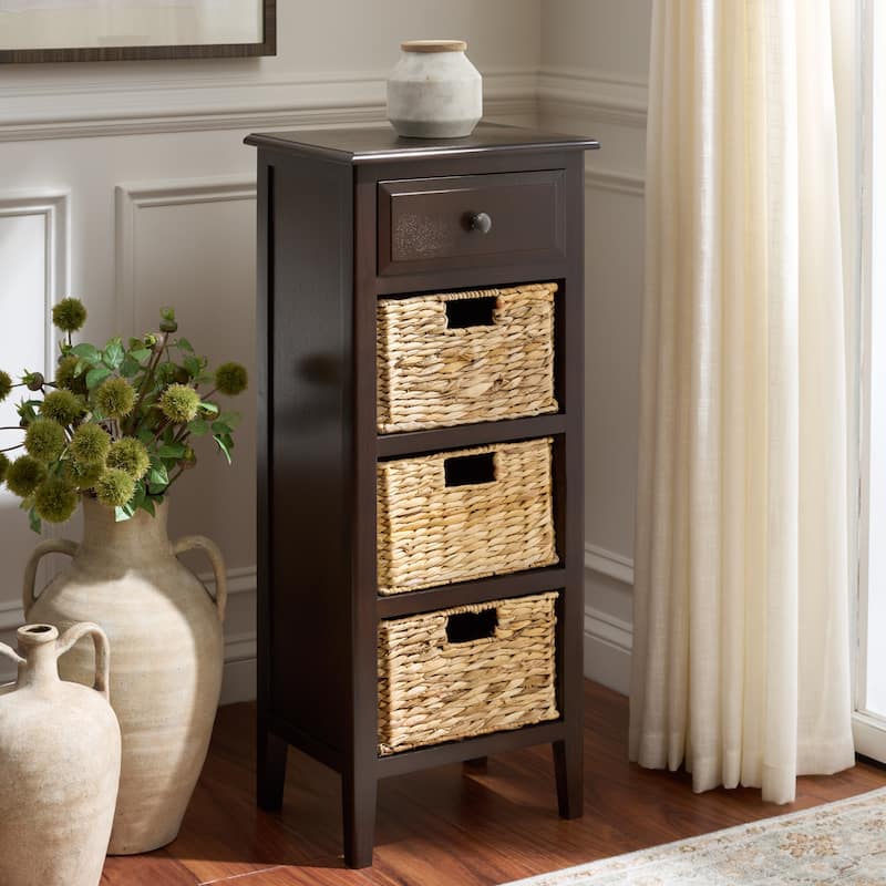 SAFAVIEH Hermine Distressed Black 4-Drawer Storage Side Table - 15" x 11.8" x 35.8" - 15"W x 12"D x 36"H