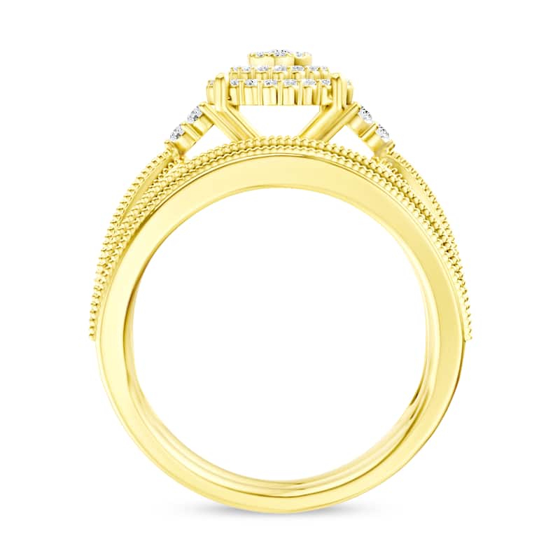 1/2ct TDW Diamond Cluster Halo Bridal Set in 14K Yellow Gold for Women