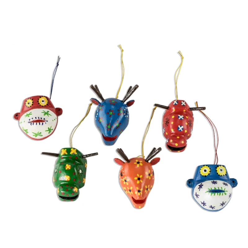 Novica Handmade Colorful Animals Wood Ornaments (Set Of 6)