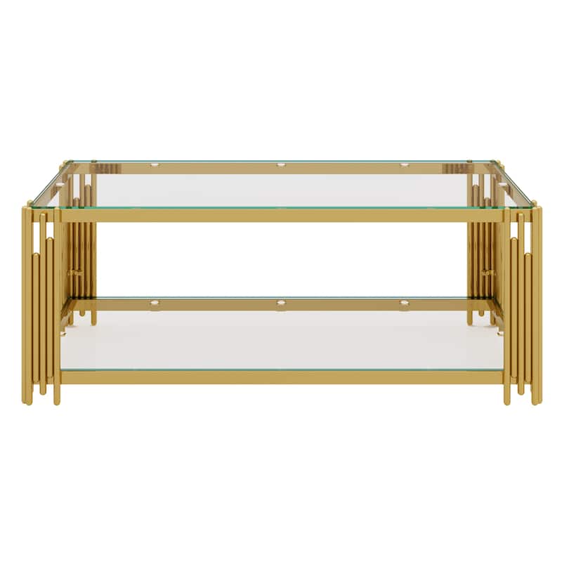 Rectangular Gold & Glass Coffee Table with 2-Tier Shelf by Harper&Bright Designs