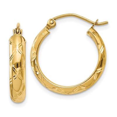 Curata 14k Yellow Gold Sparkle Cut Polished 13x3mm Hoop Earrings