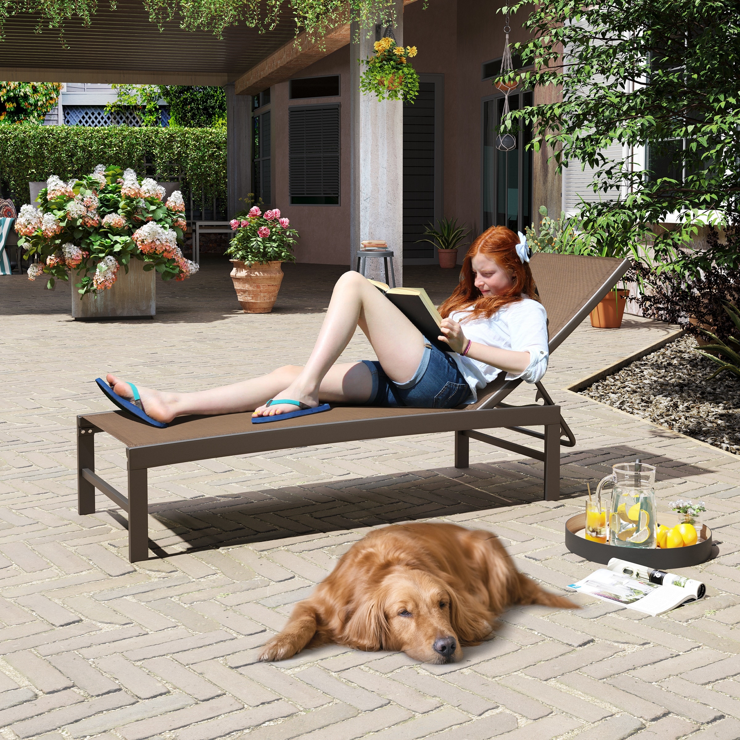All-Weather Adjustable Aluminum Outdoor Pool Lounger Chaise-image
