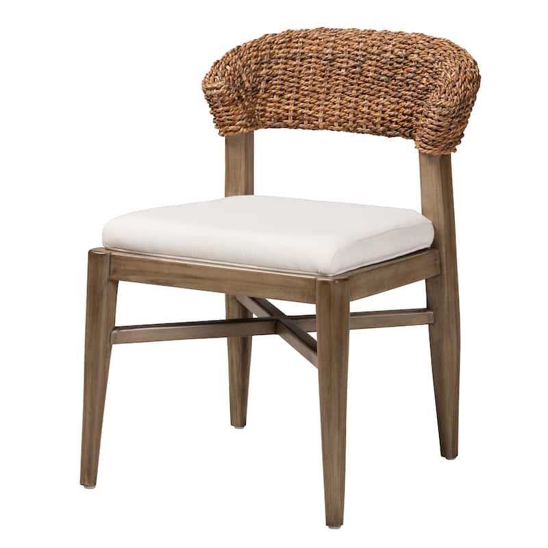 Chloe Modern Bohemian Walnut Brown Finished Mahogany Wood and Natural Rattan Dining Chair - White, Natural Brown, Walnut Brown