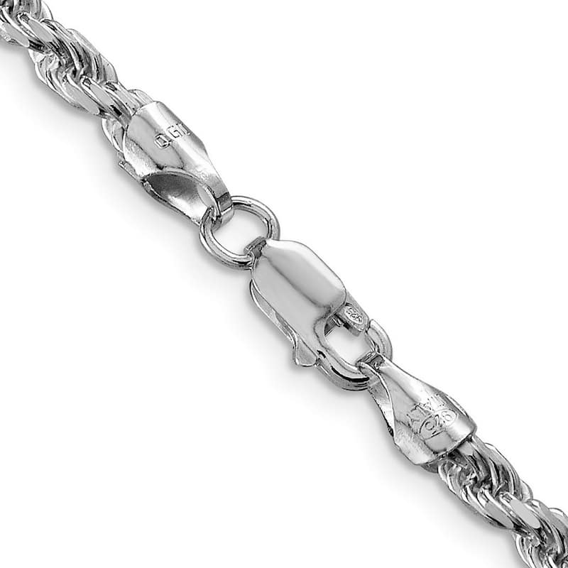 Curata 925 Sterling Silver Rhodium 3.5mm Diamond Cut Rope Chain Necklace for Men